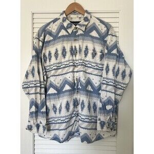 Armando Men's XXL Aztec Western Blue White Geometric Button-Up Shirt